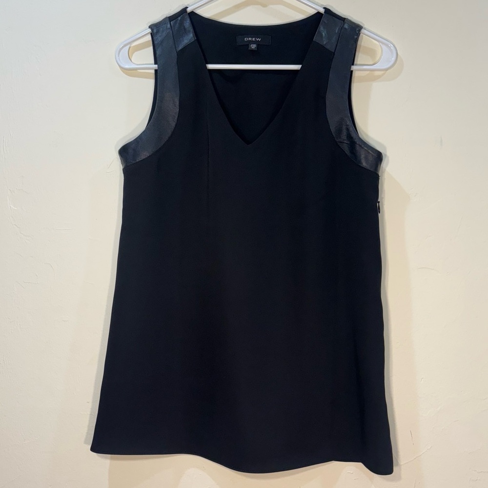 Drew V-Neck Tank Top Leather Details, Black, size XS